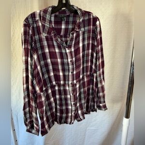 Lane Bryant Burgundy Plaid Button-Down Shirt
